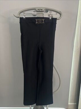 Studio F Black Wide Leg Trousers with Decorative Buckle